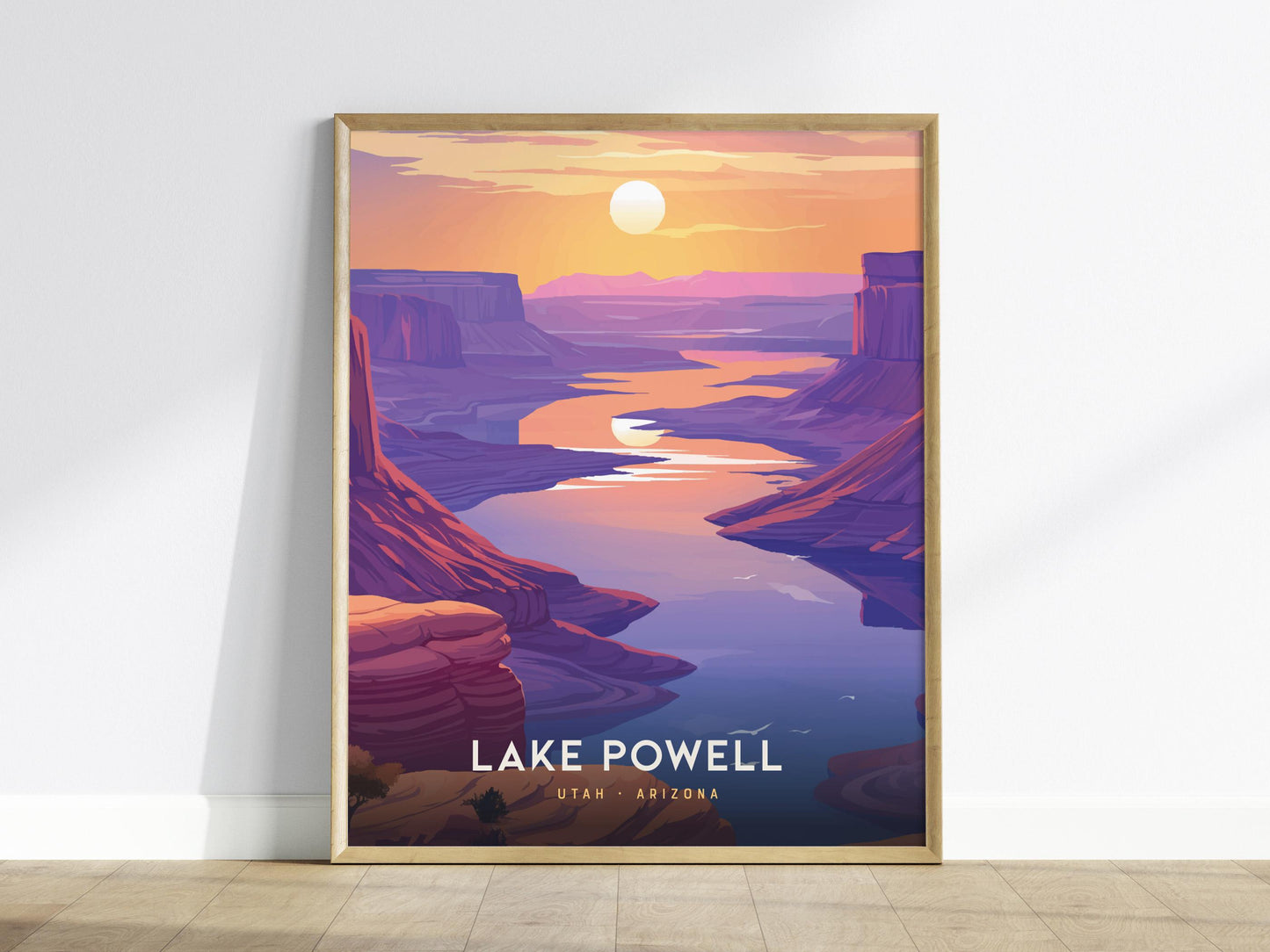 Lake Powell Utah and Arizona Sunset Canyon Framed Travel Print Wall Art