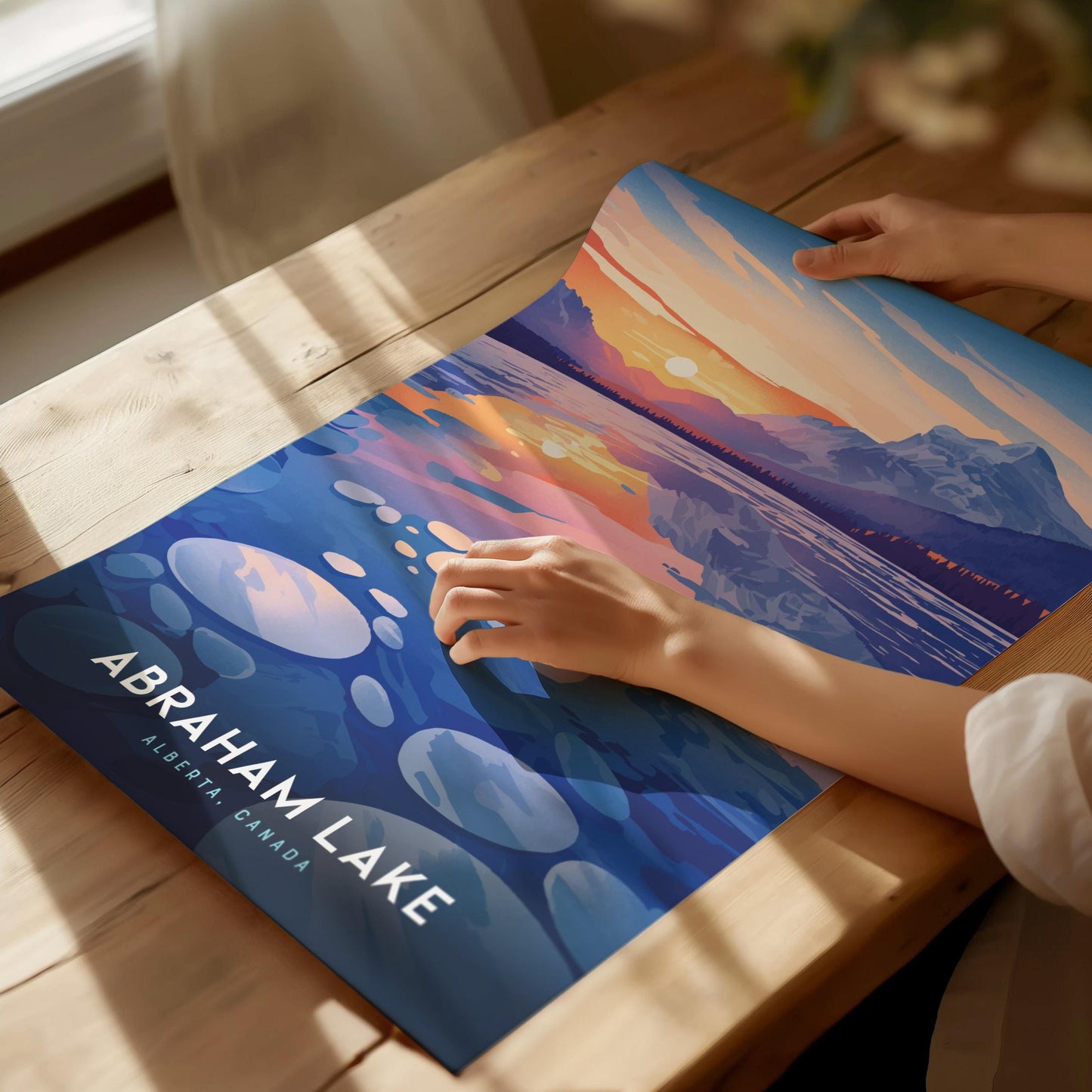 Abraham Lake Canada Frozen Bubbles Alberta Coastal Landscape Framed Unframed Travel Print Wall Art