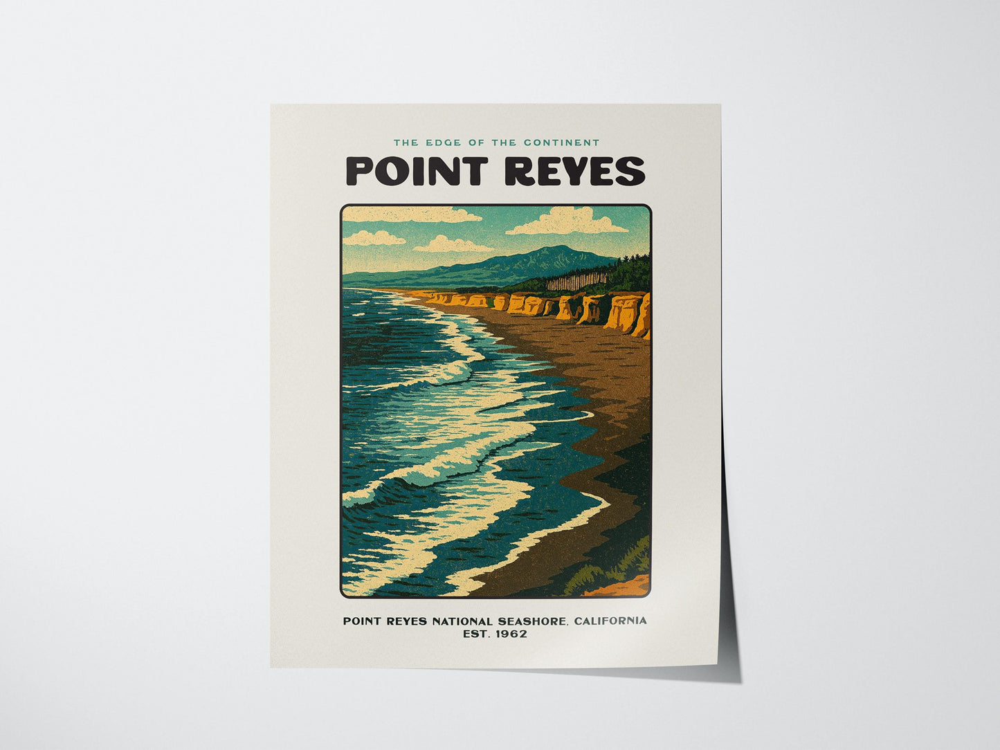 Point Reyes California Coastal National Seashore Beach Ocean Landscape Framed Unframed Vintage Block Print Wall Art