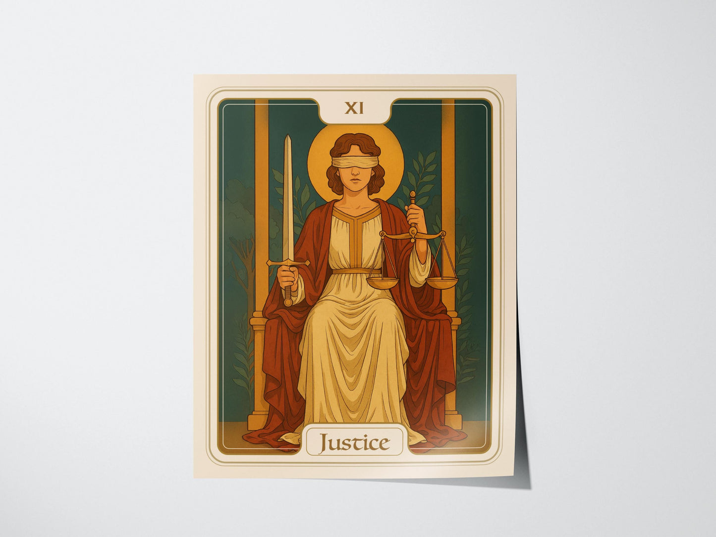 Justice Tarot Card Major Arcana Balance & Truth Divination Art Nouveau Framed Unframed Print Wall Art