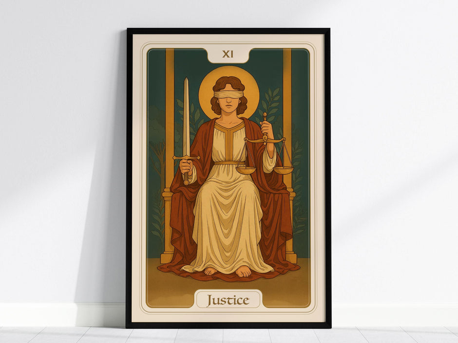 Justice Tarot Card Major Arcana Balance & Truth Divination Art Nouveau Framed Unframed Print Wall Art