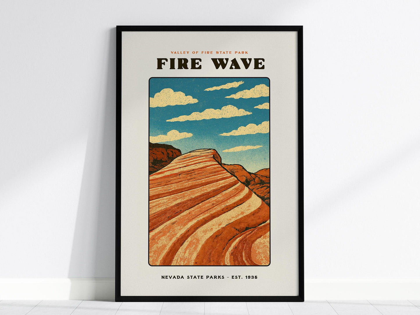 Fire Wave Valley of Fire State Park Nevada Desert Landscape Red Rock Hiking Framed Unframed Travel Print Wall Art