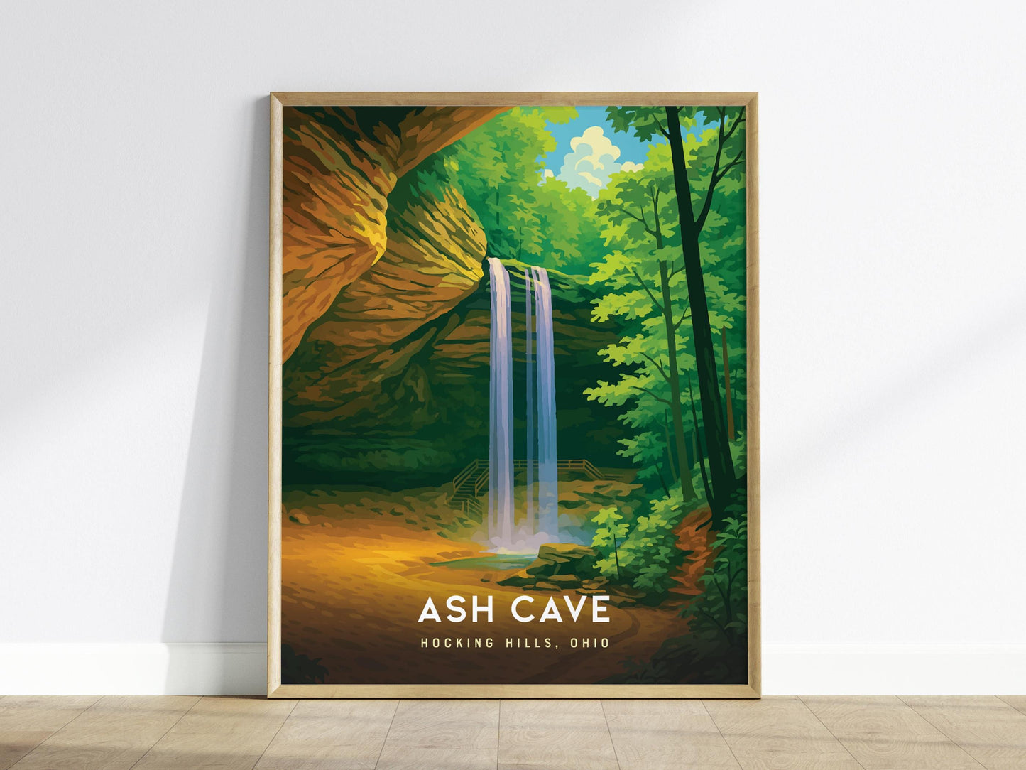 Ash Cave Hocking Hills Ohio Waterfall Nature Trail Wall Art Hiking Travel Print