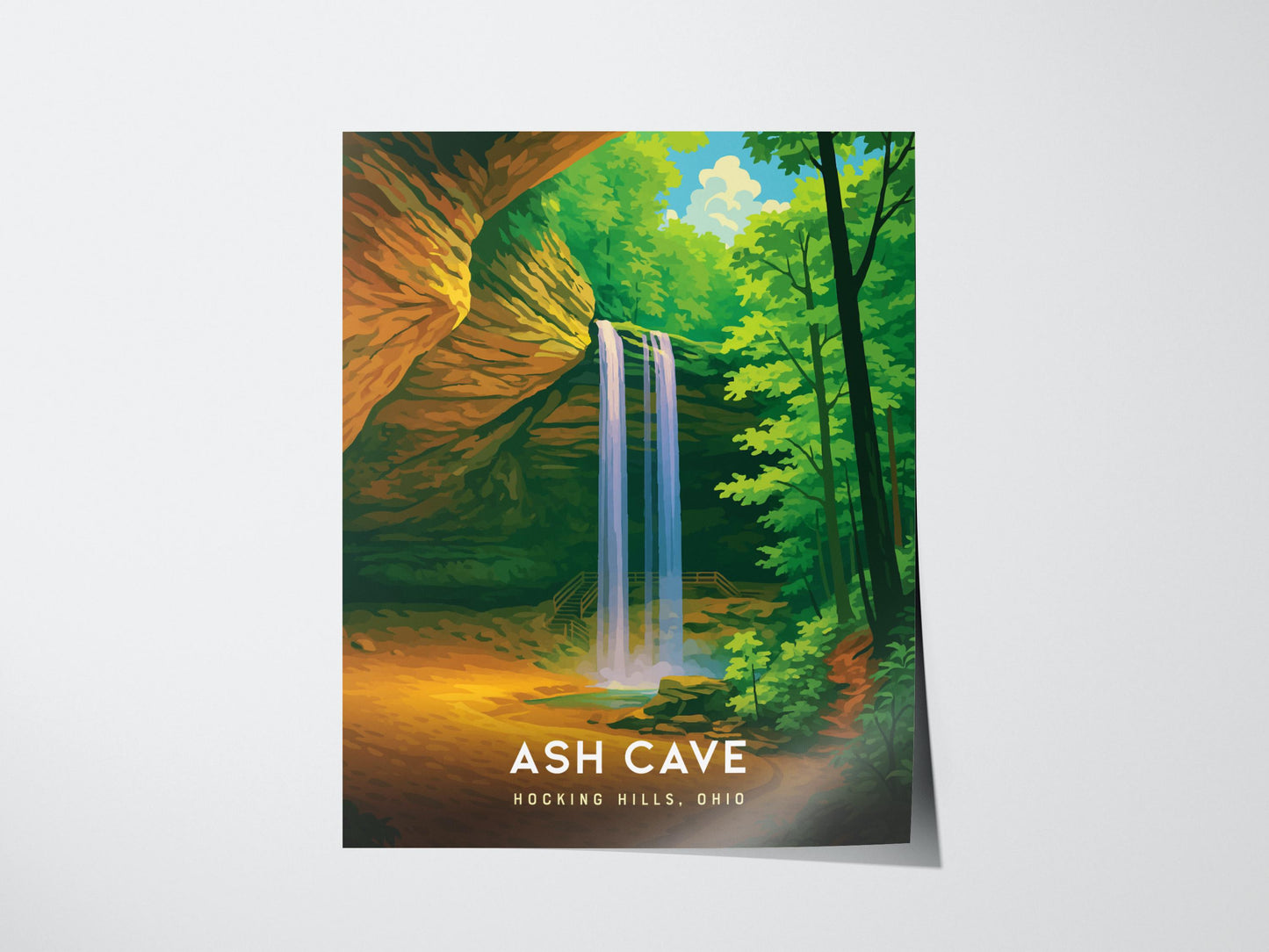 Ash Cave Hocking Hills Ohio Waterfall Nature Trail Wall Art Hiking Travel Print