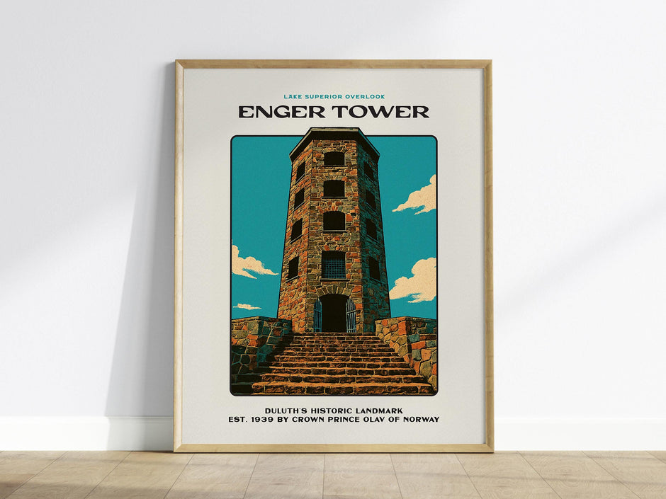Enger Tower Duluth Minnesota Vintage Block Print Wall Art Poster