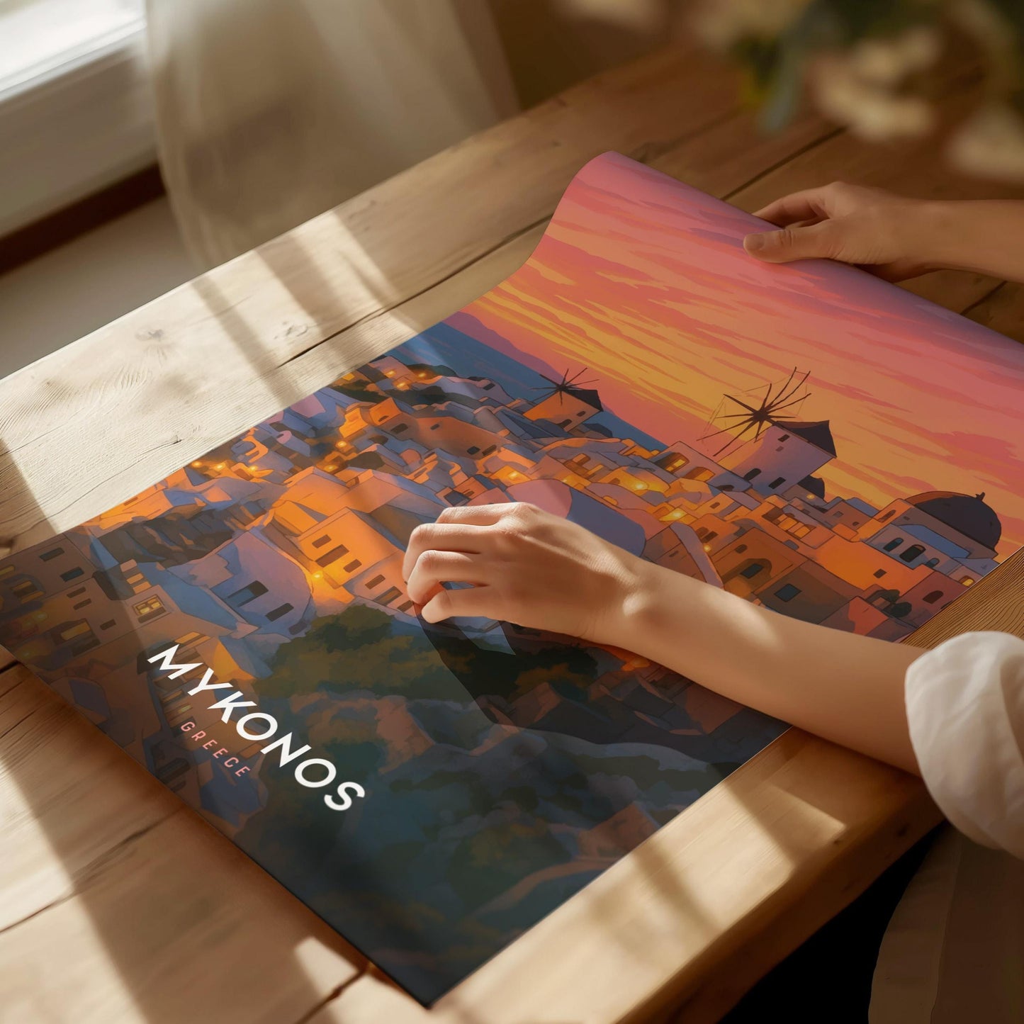 Mykonos Greek Island Sunset Framed Travel Print Wall Art