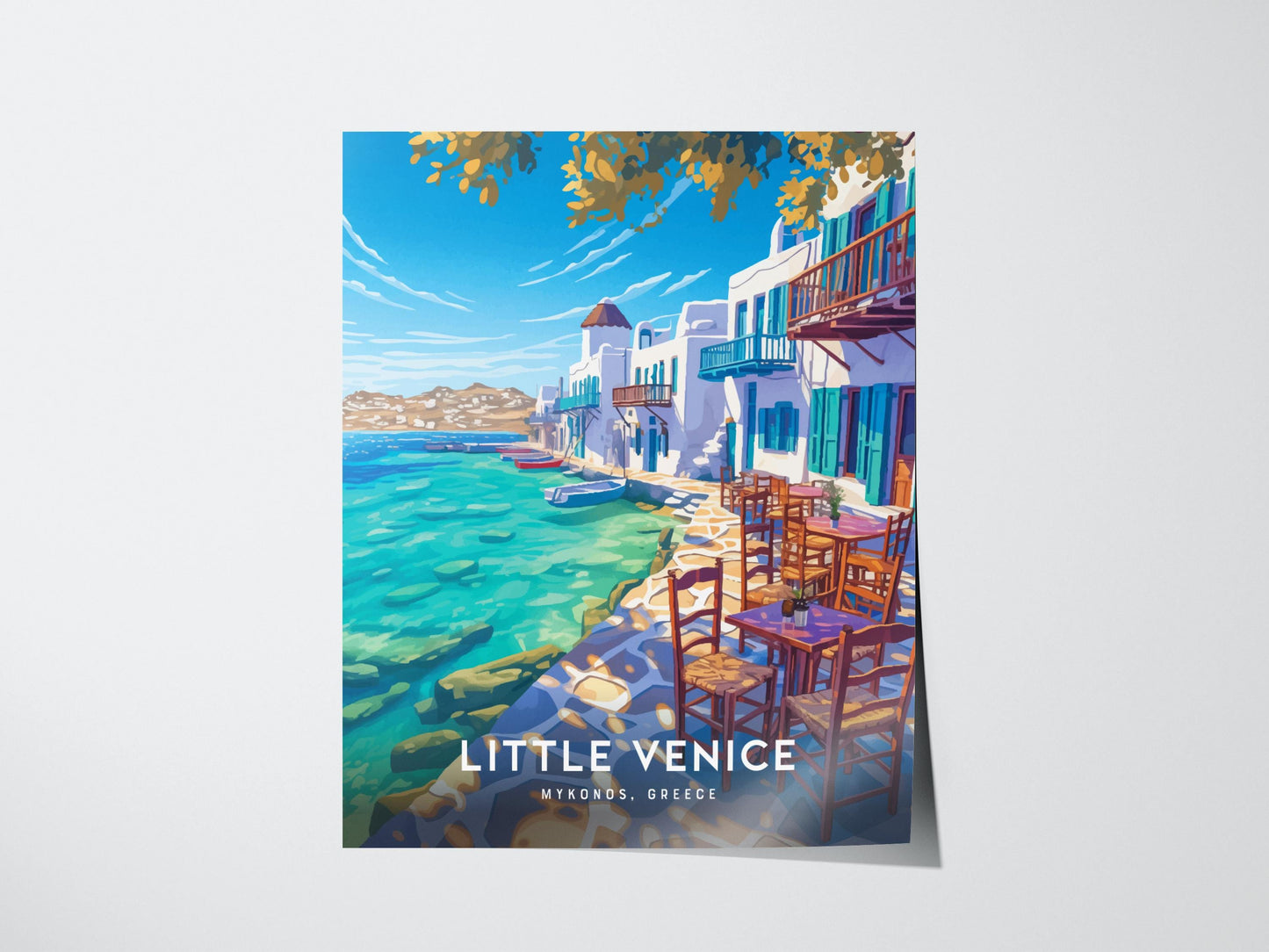 Little Venice Mykonos Greek Island Framed Travel Print Wall Art