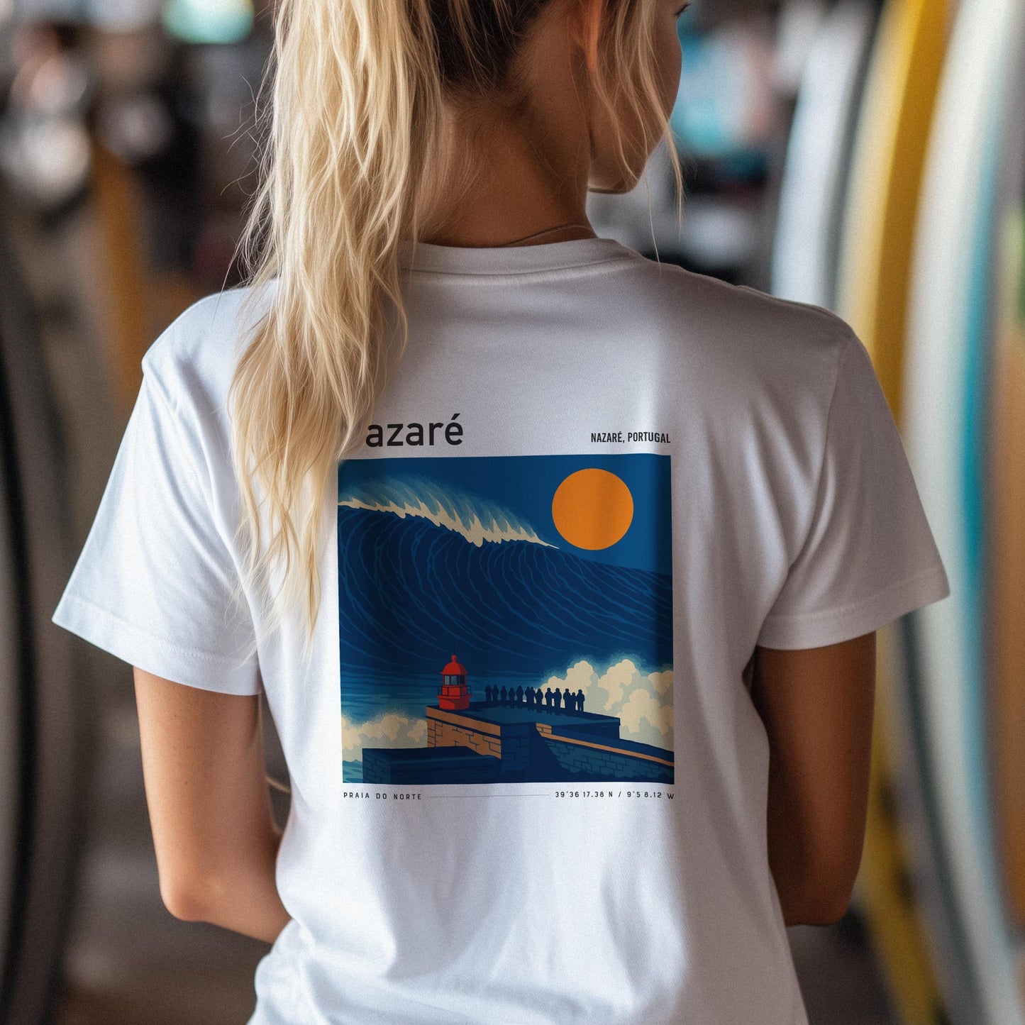 Nazaré Portugal Surf Shirt Vintage Style Pocket Tee