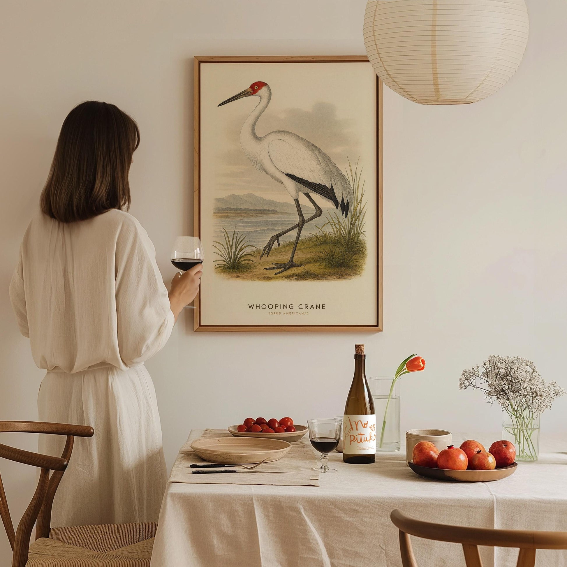 Vintage Whooping Crane naturalist print alternative angle highlighting detailed bird illustration and classic styling