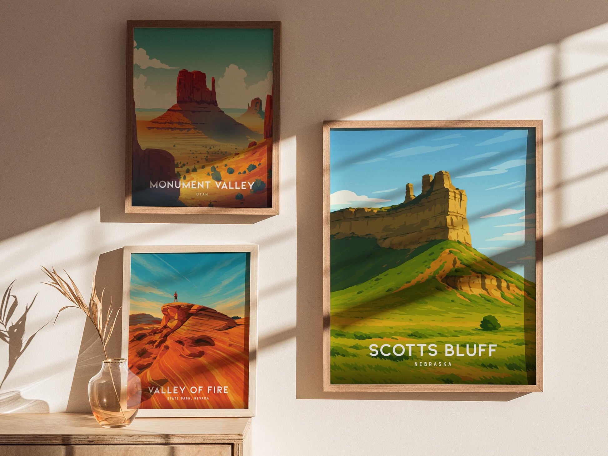 Scotts Bluff National Monument wall art displayed in home with Nebraska landmark and Oregon Trail historic western decor