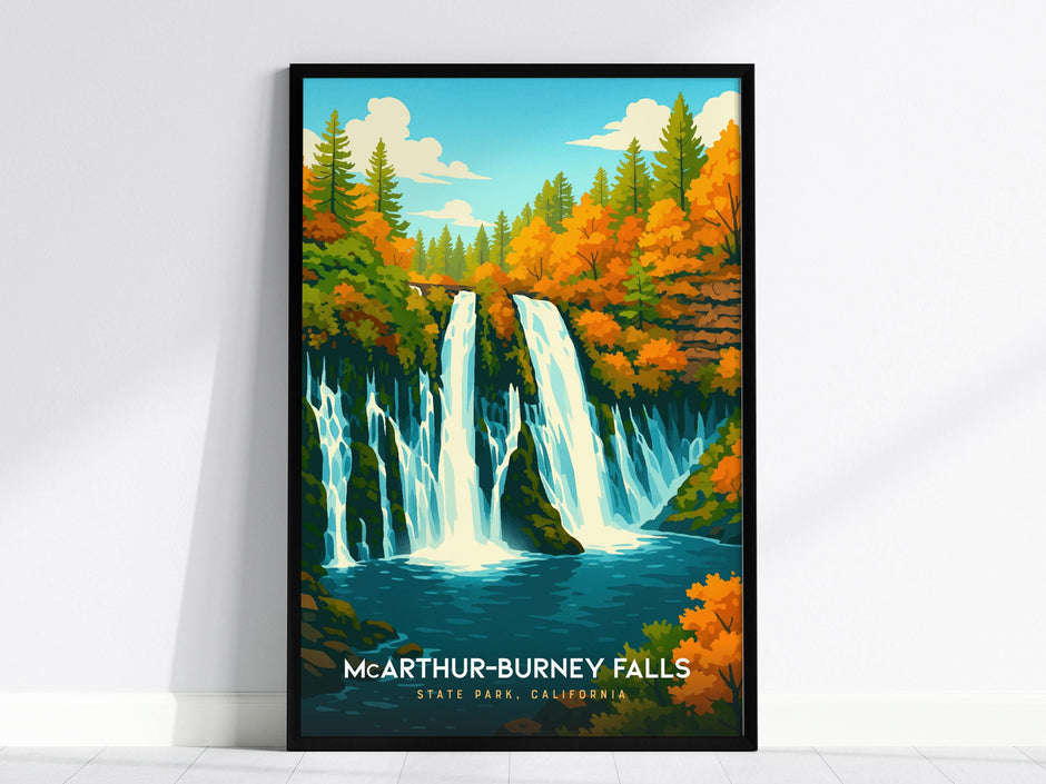 McArthur-Burney Falls California Waterfall Framed Travel Print Wall Art