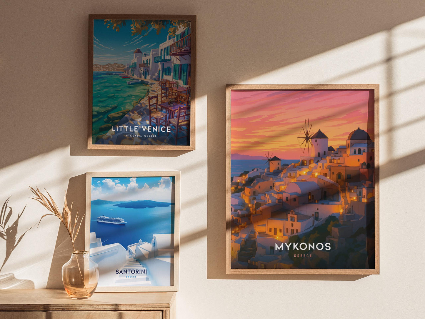 Mykonos Greek Island Sunset Framed Travel Print Wall Art