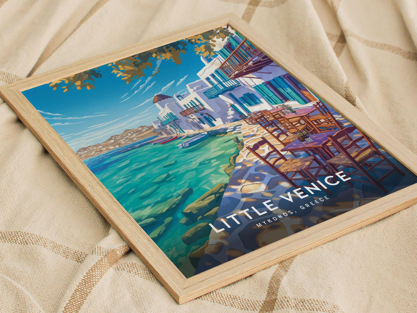 Little Venice Mykonos Greek Island Framed Travel Print Wall Art