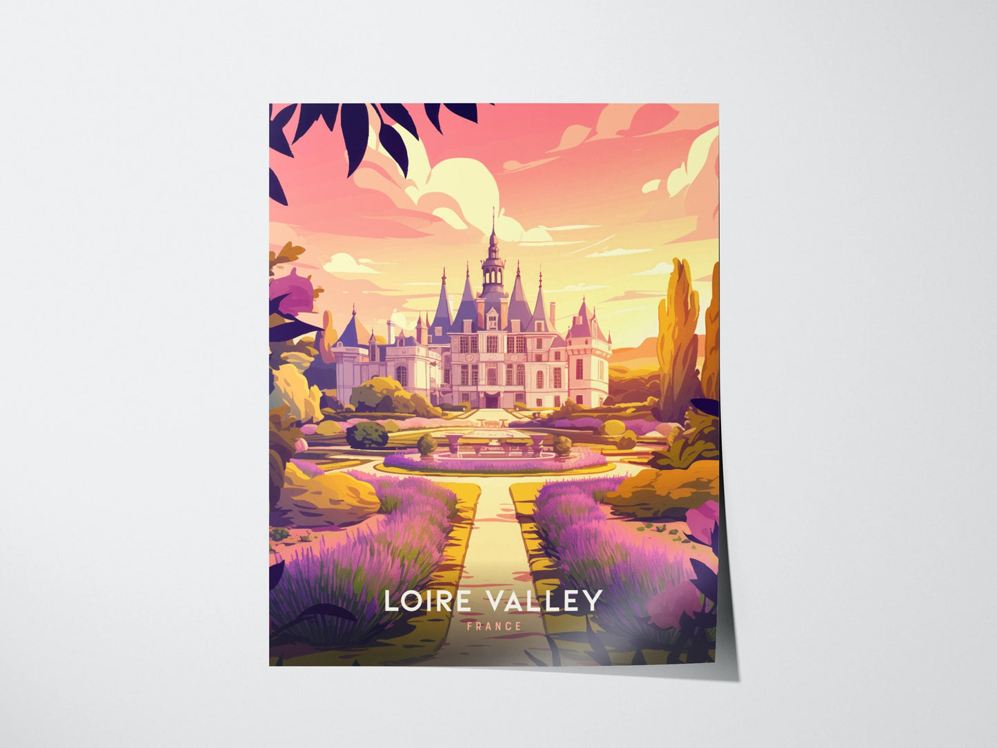 Loire Valley France Chateau Lavender Garden Framed Travel Print Wall Art