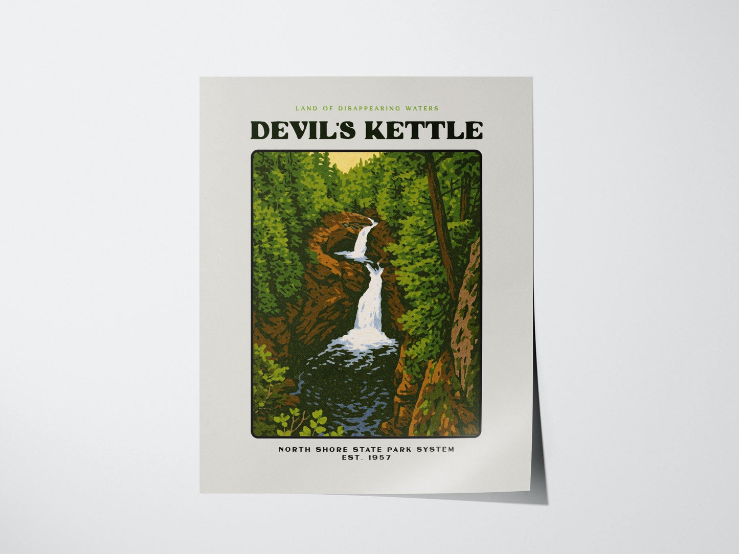 Devils Kettle Minnesota Vintage Travel Poster Block Print Wall Art