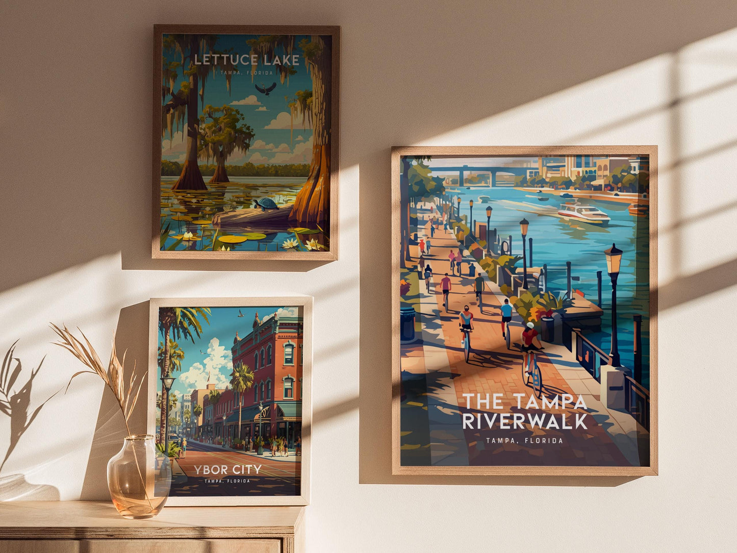 Tampa Bay Riverwalk Downtown Tampa Florida Travel Print Framed Wall Art