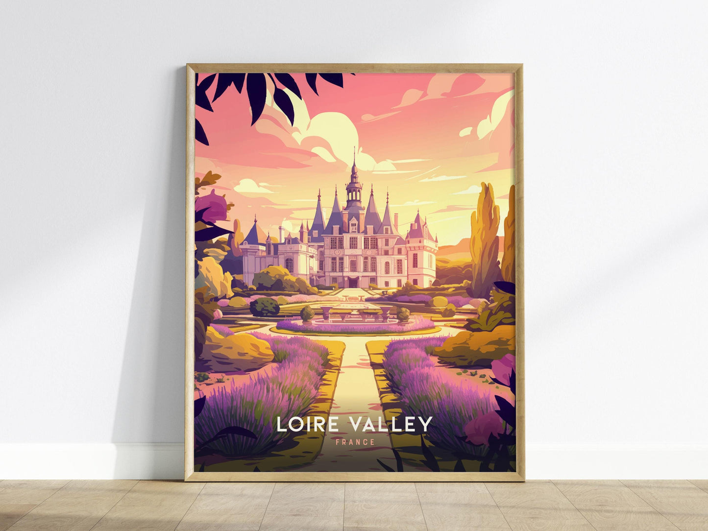 Loire Valley France Chateau Lavender Garden Framed Travel Print Wall Art