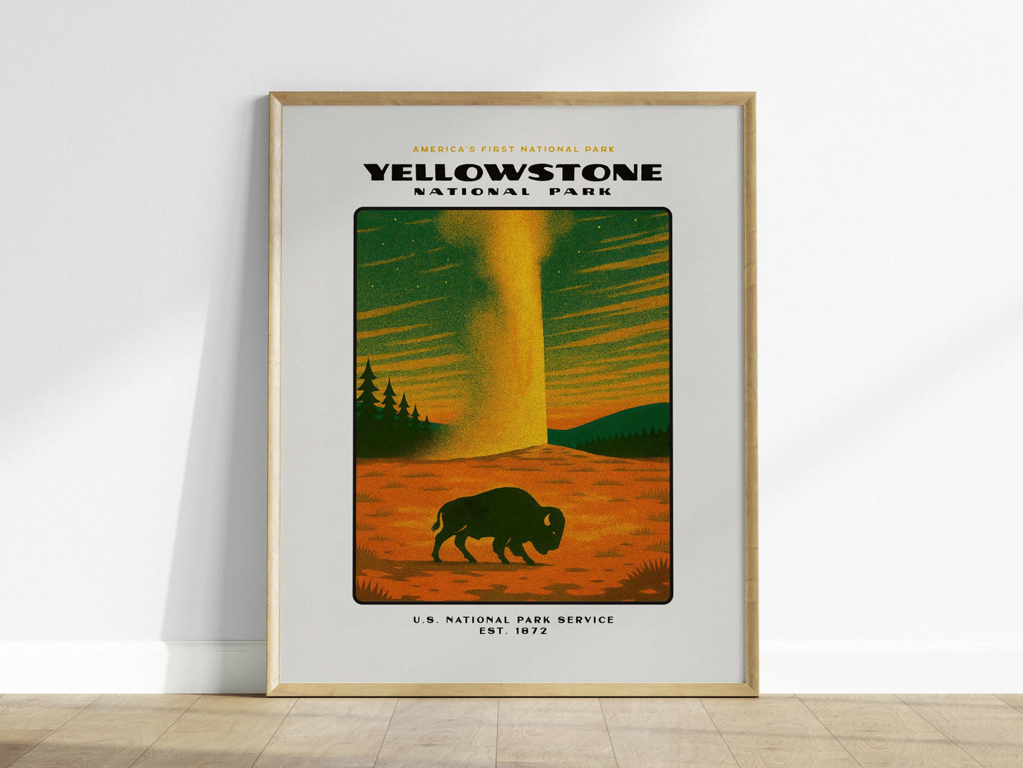 Yellowstone National Park vintage poster in WPA travel art style