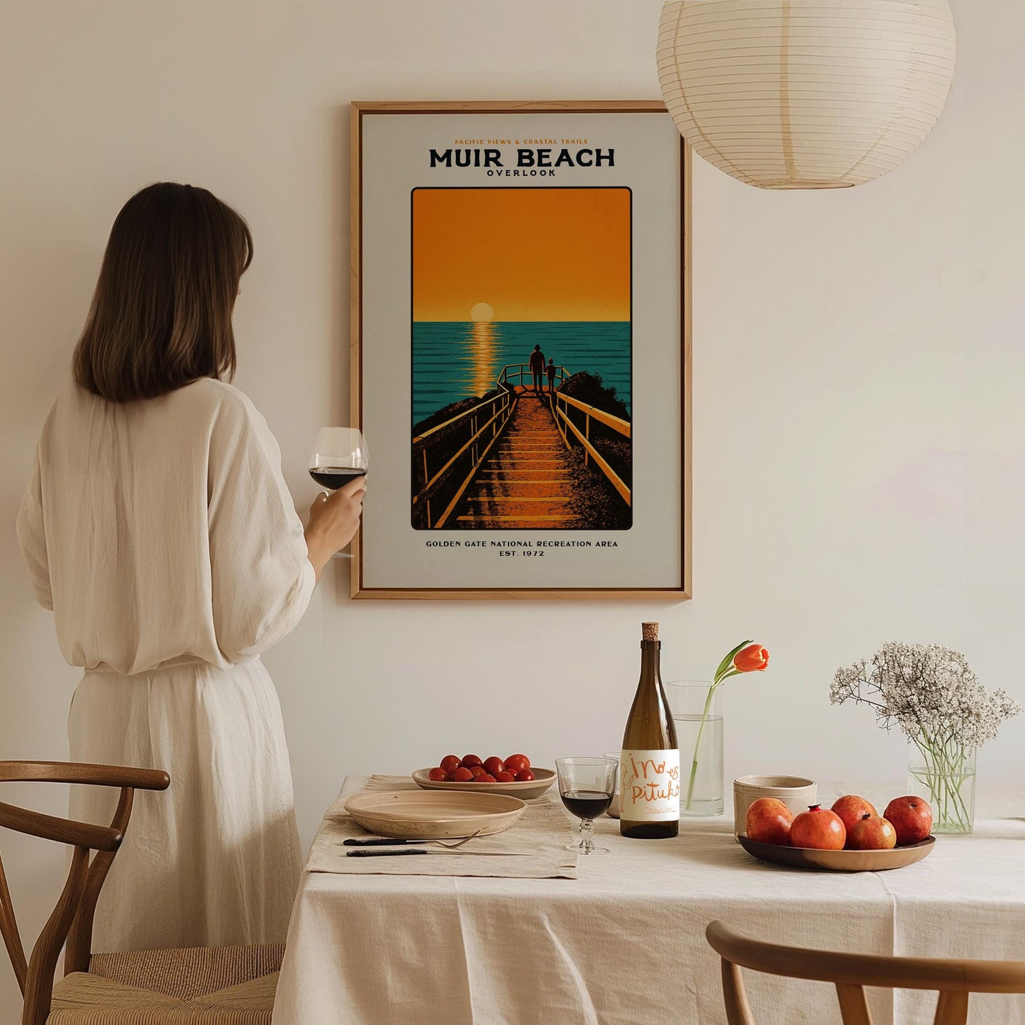 Muir Beach Overlook California Vintage Block Print Coastal Wall Art