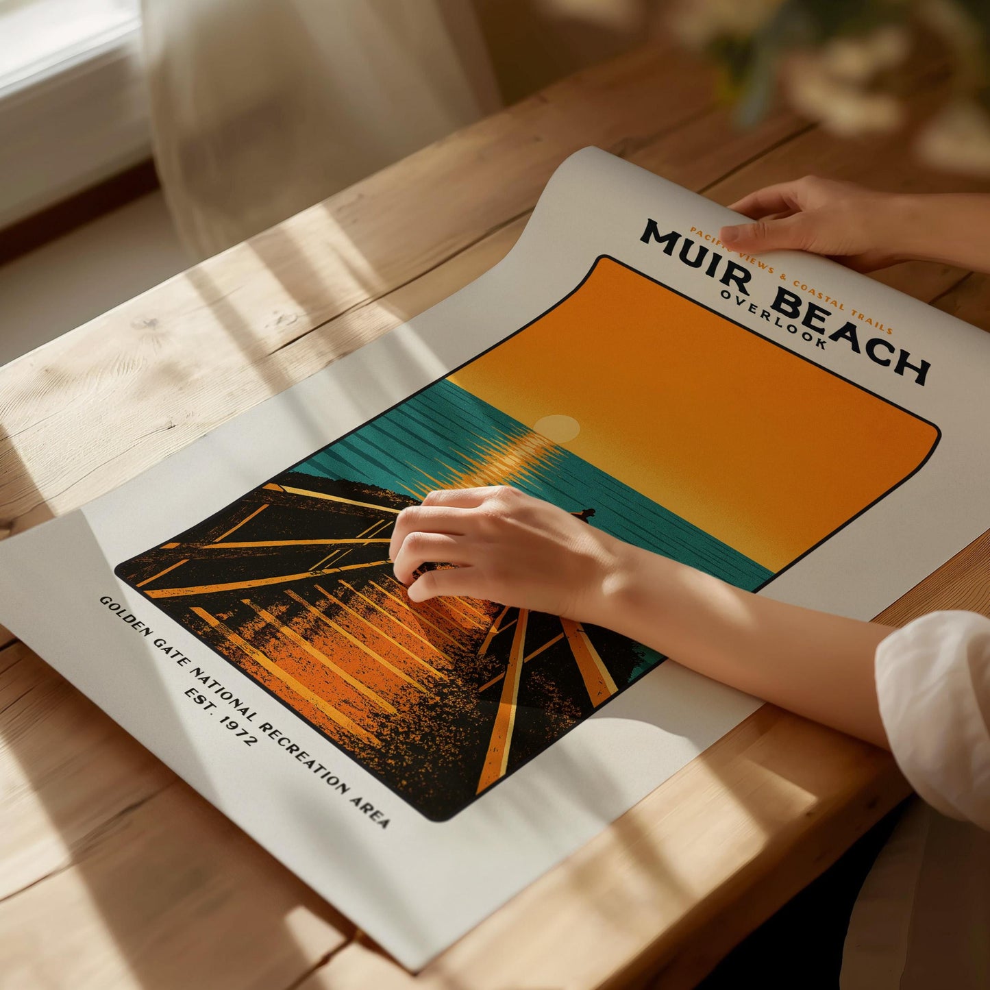 Muir Beach Overlook California Vintage Block Print Coastal Wall Art