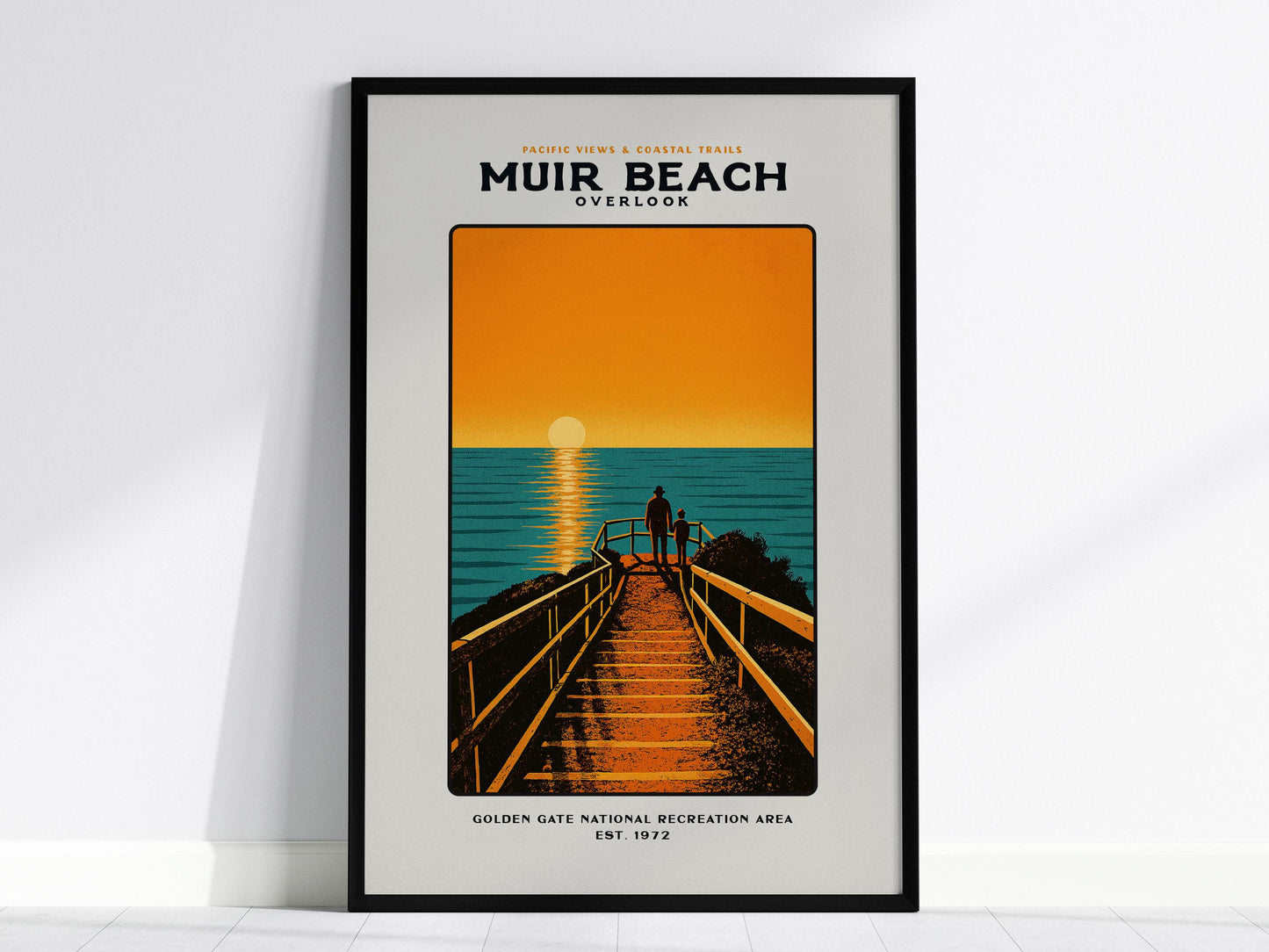 Muir Beach Overlook California Vintage Block Print Coastal Wall Art