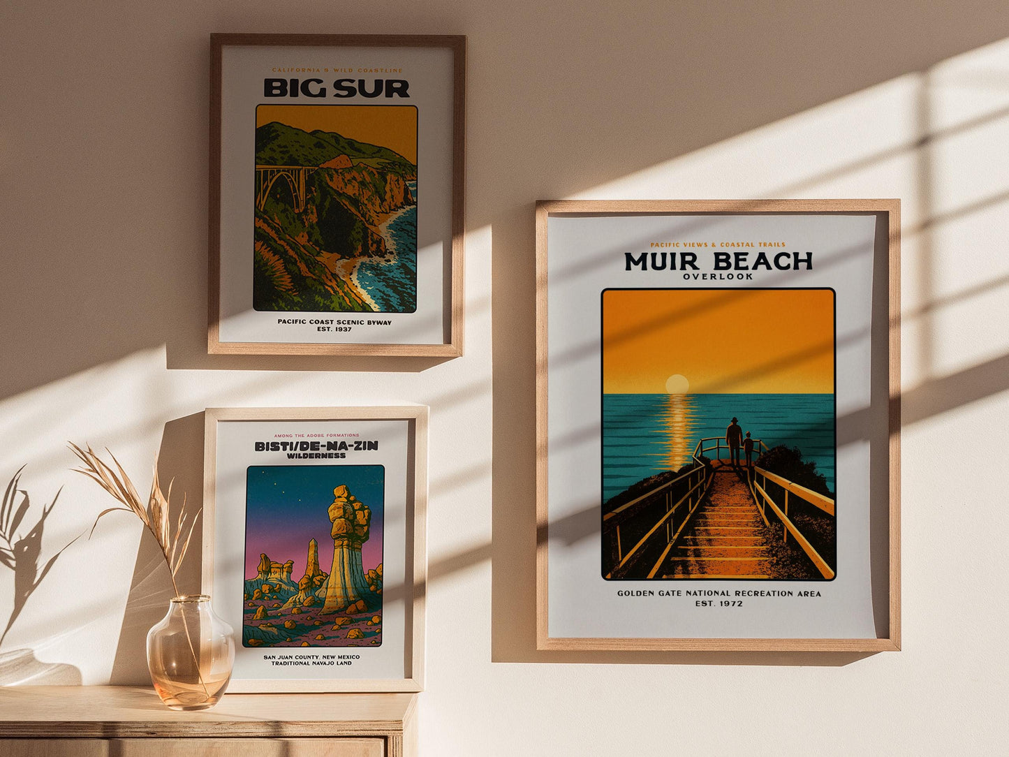 Muir Beach Overlook California Vintage Block Print Coastal Wall Art