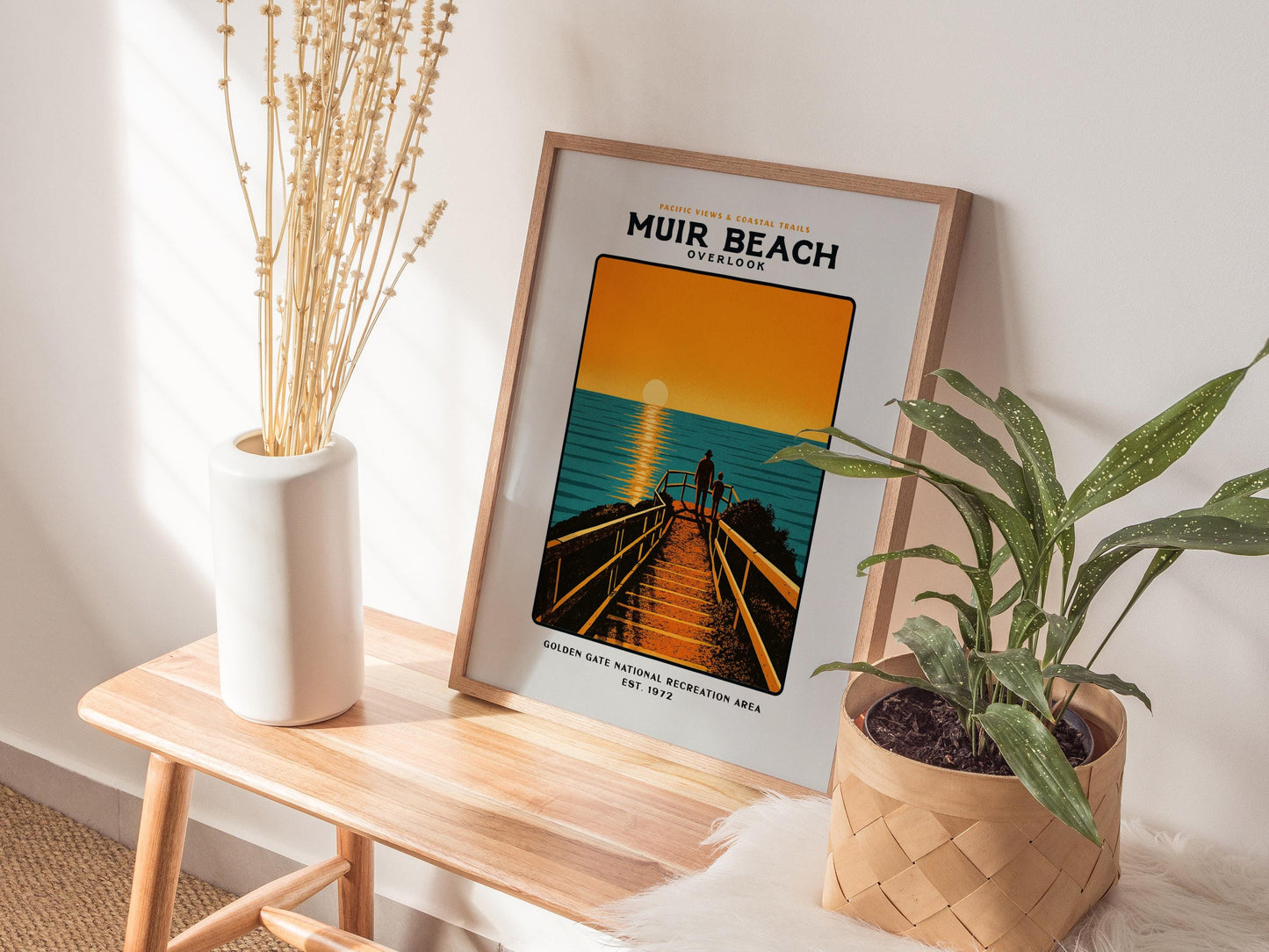Muir Beach Overlook California Vintage Block Print Coastal Wall Art