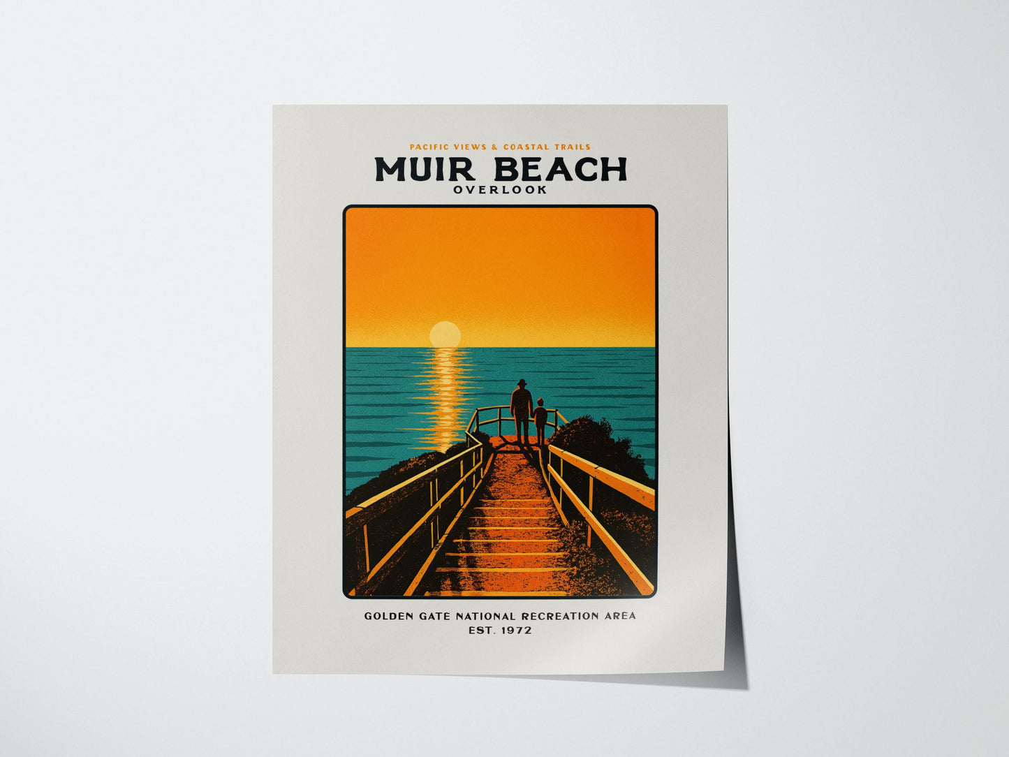 Muir Beach Overlook California Vintage Block Print Coastal Wall Art