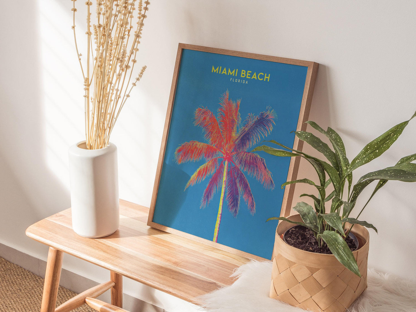 Miami Beach Florida Retro Palm Tree Vibrant Pop Art Travel Print