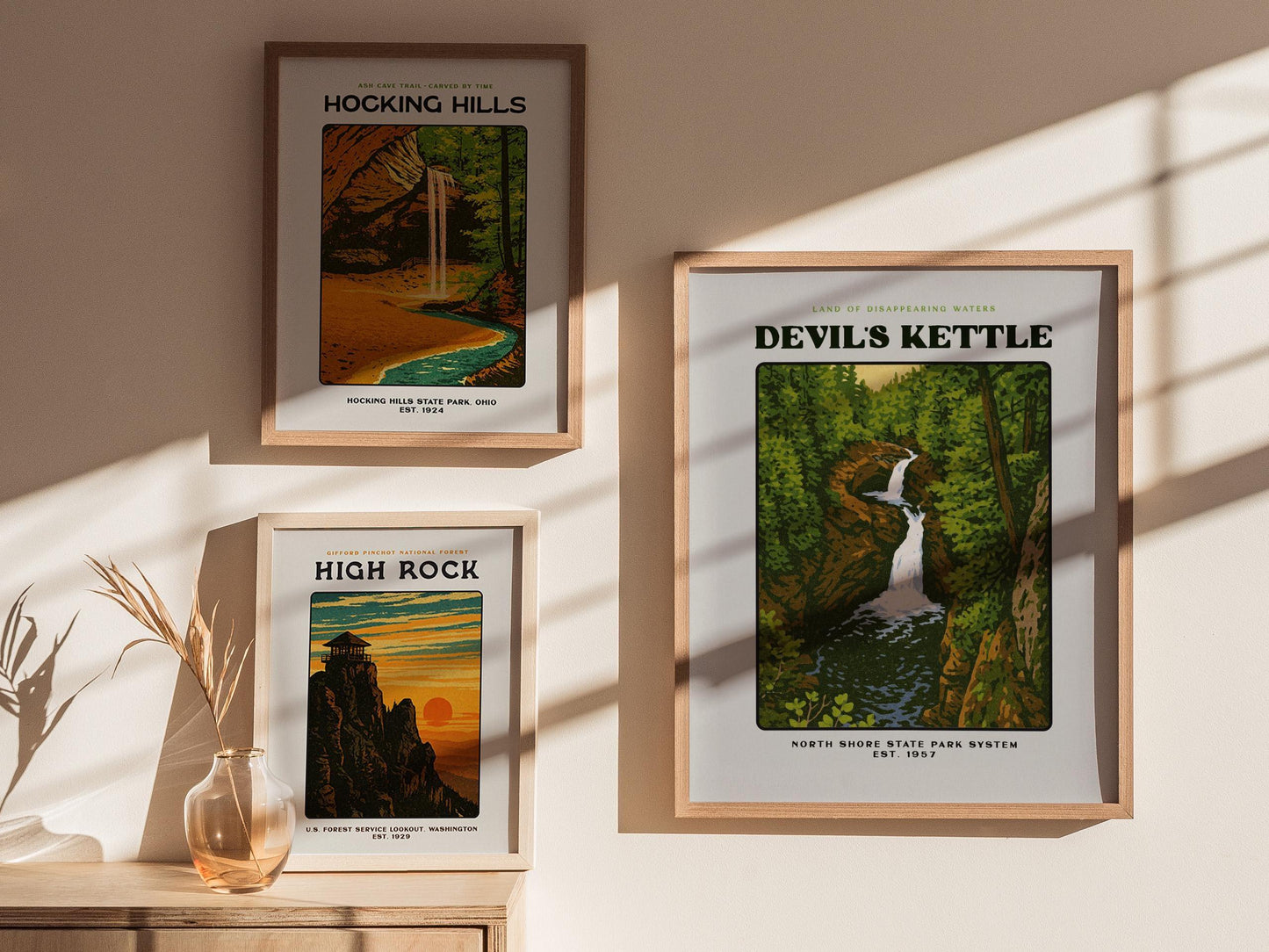Devils Kettle Minnesota Vintage Travel Poster Block Print Wall Art