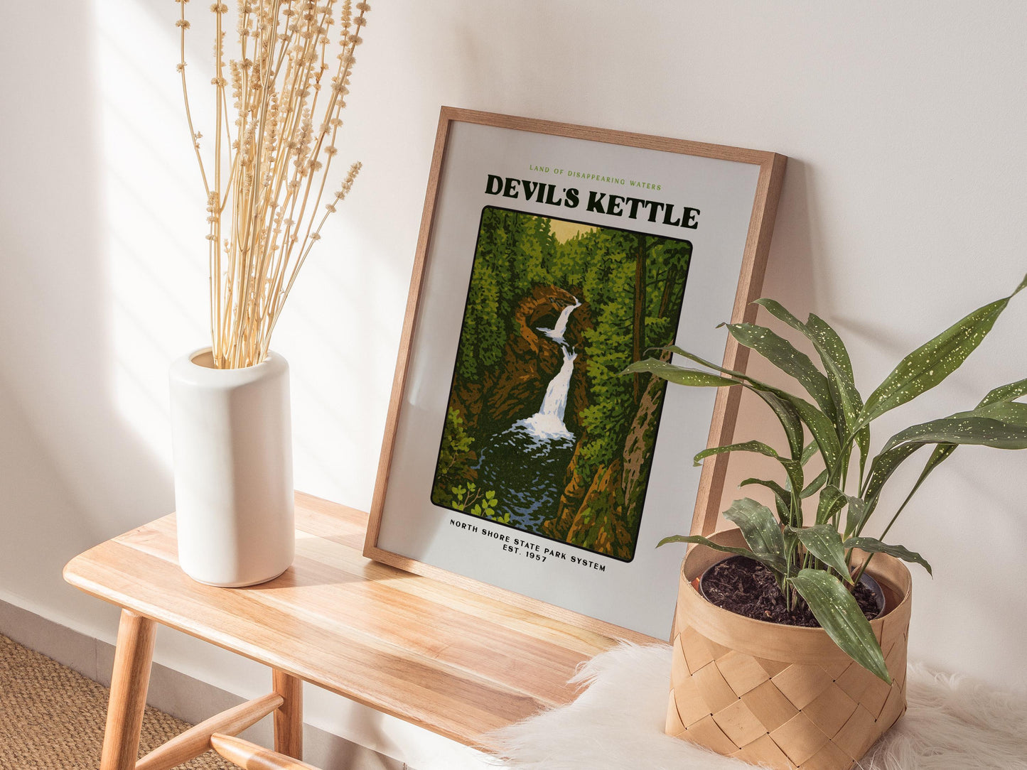 Devils Kettle Minnesota Vintage Travel Poster Block Print Wall Art