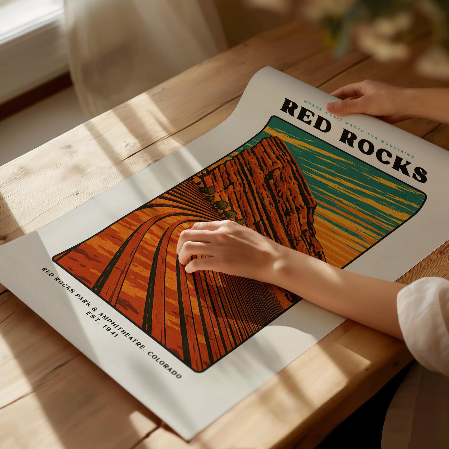 Red Rocks Amphitheatre Colorado Vintage Block Print Music Venue Wall Art