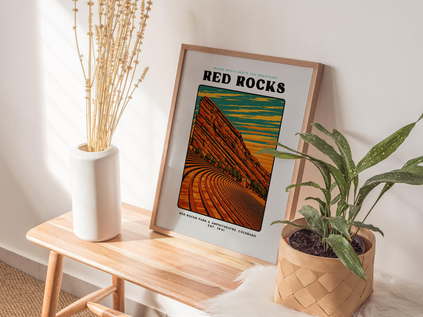 Red Rocks Amphitheatre Colorado Vintage Block Print Music Venue Wall Art