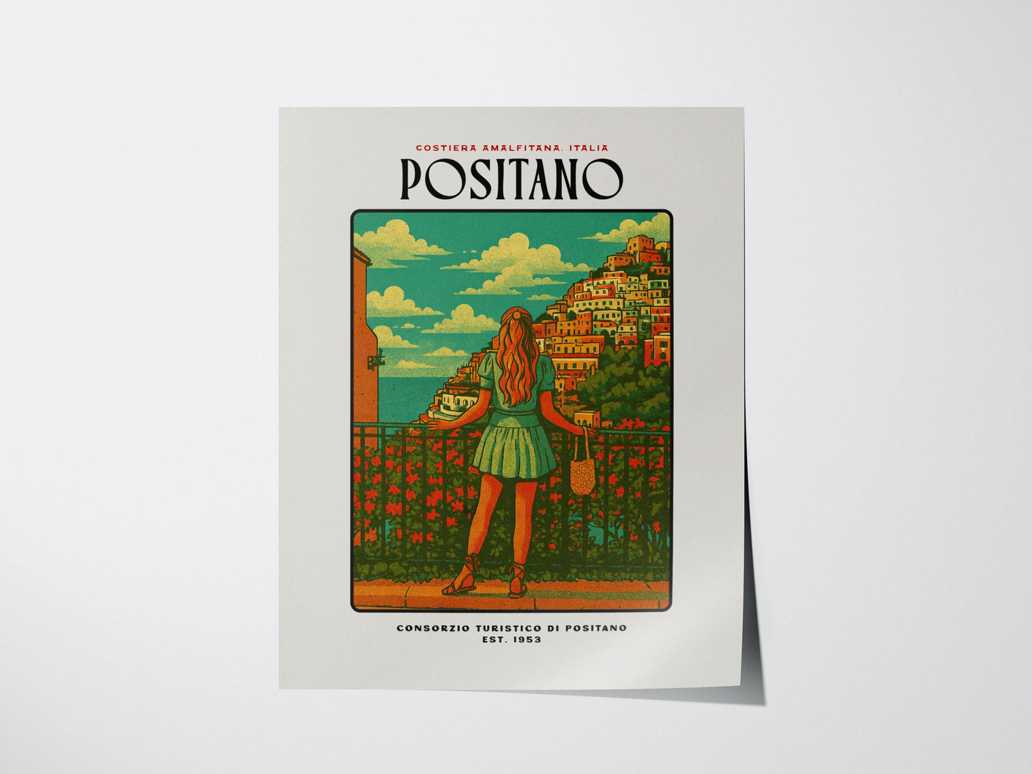 Positano Italy Amalfi Coast Vintage Block Print Travel Wall Art