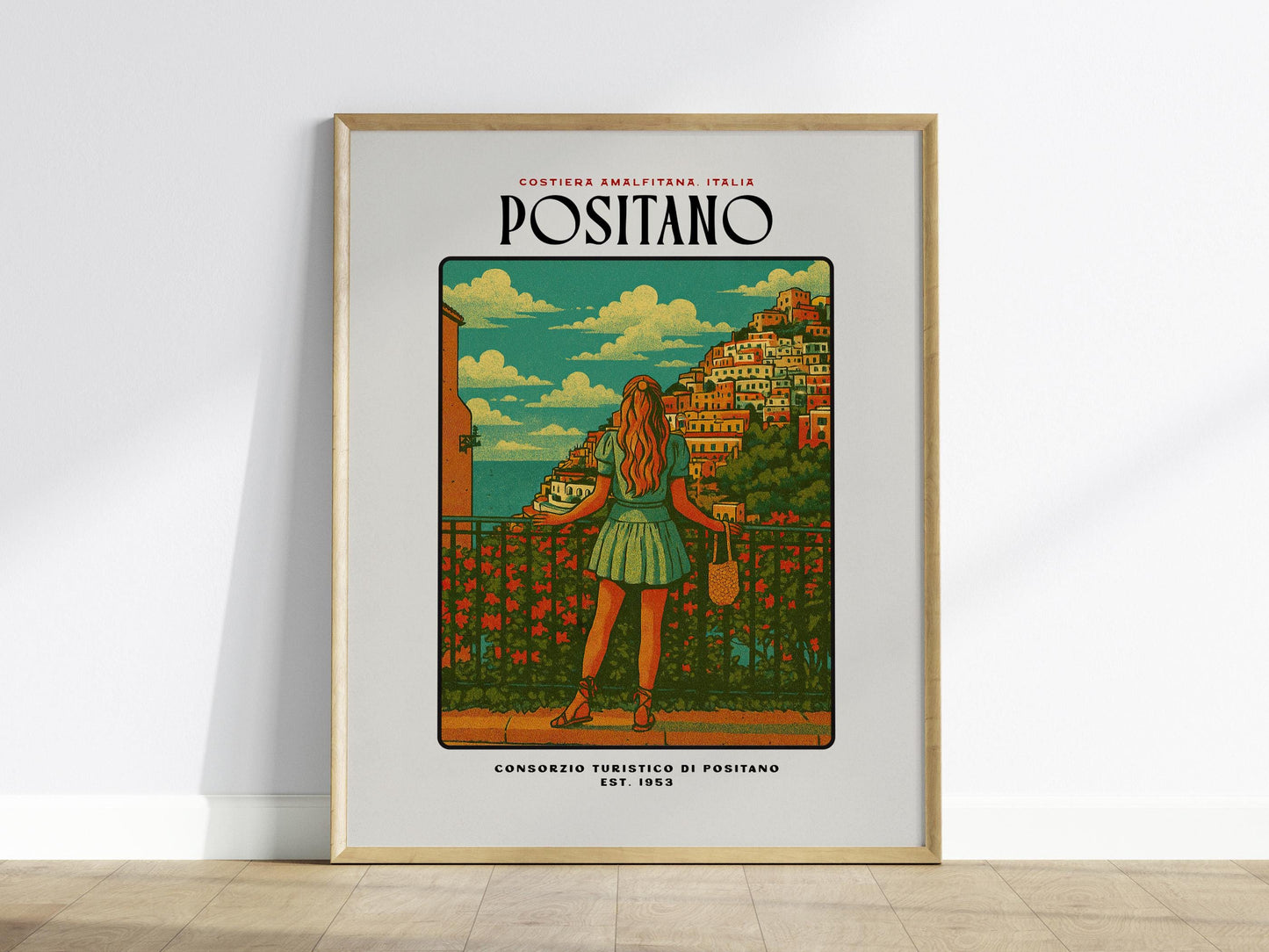 Positano Italy Amalfi Coast Vintage Block Print Travel Wall Art
