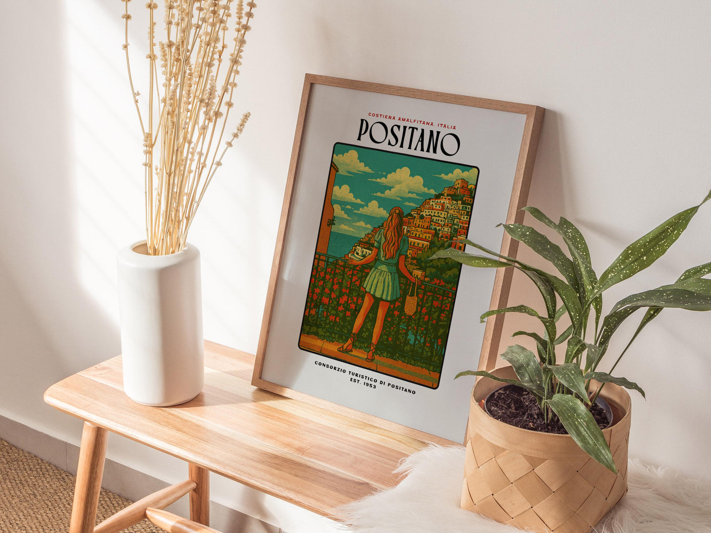 Positano Italy Amalfi Coast Vintage Block Print Travel Wall Art