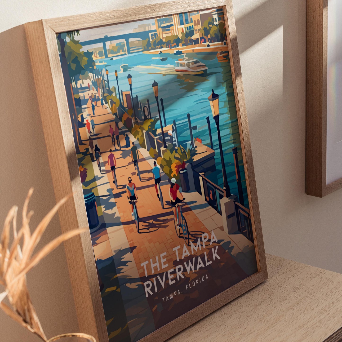 Tampa Bay Riverwalk Downtown Tampa Florida Travel Print Framed Wall Art