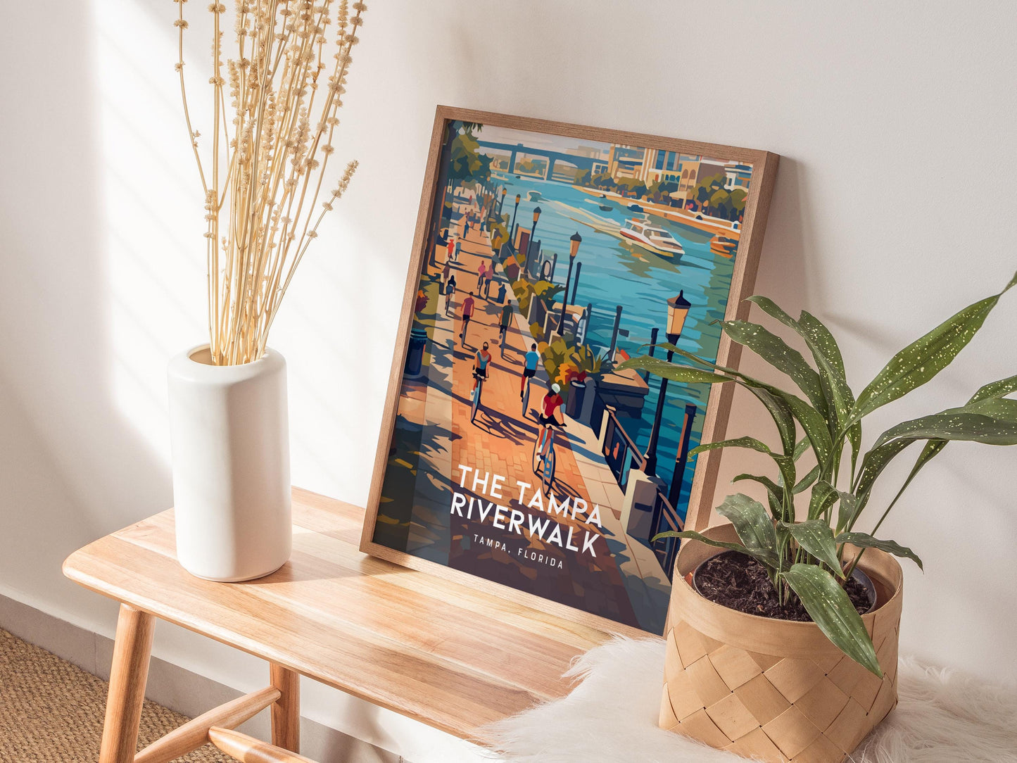 Tampa Bay Riverwalk Downtown Tampa Florida Travel Print Framed Wall Art