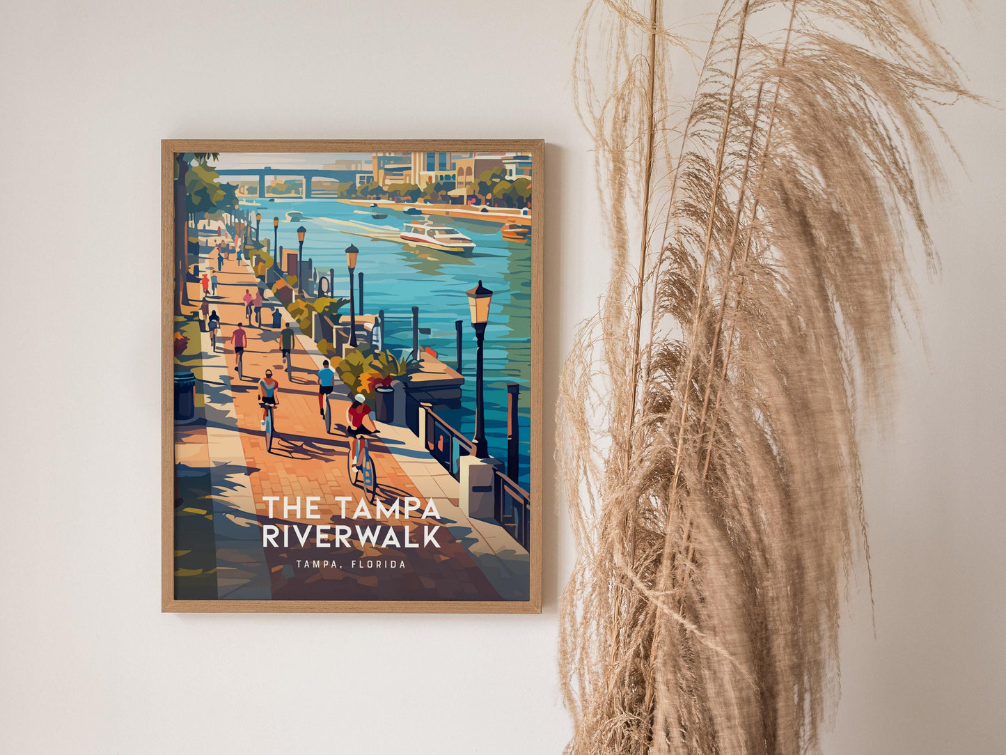 Tampa Bay Riverwalk Downtown Tampa Florida Travel Print Framed Wall Art