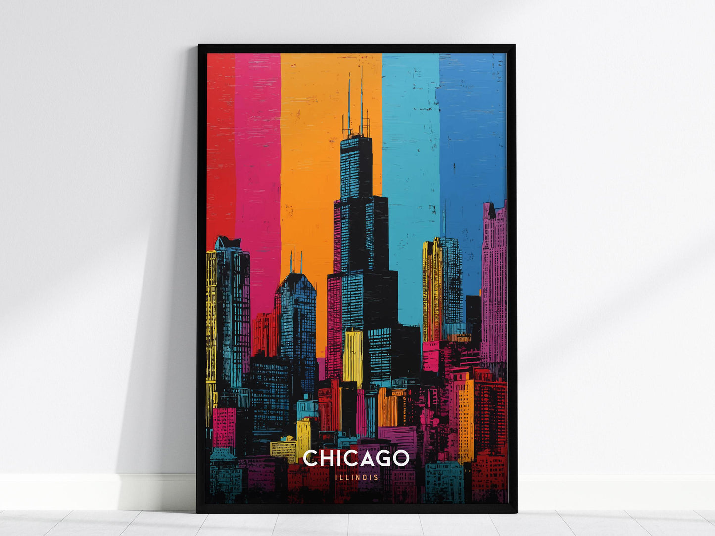 Chicago Skyline Pop Art Warhol Style Illinois Travel Print Wall Art