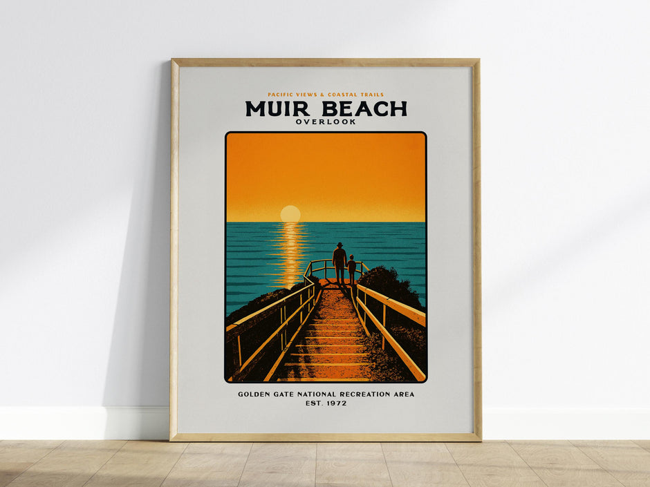 Muir Beach Overlook California Vintage Block Print Coastal Wall Art