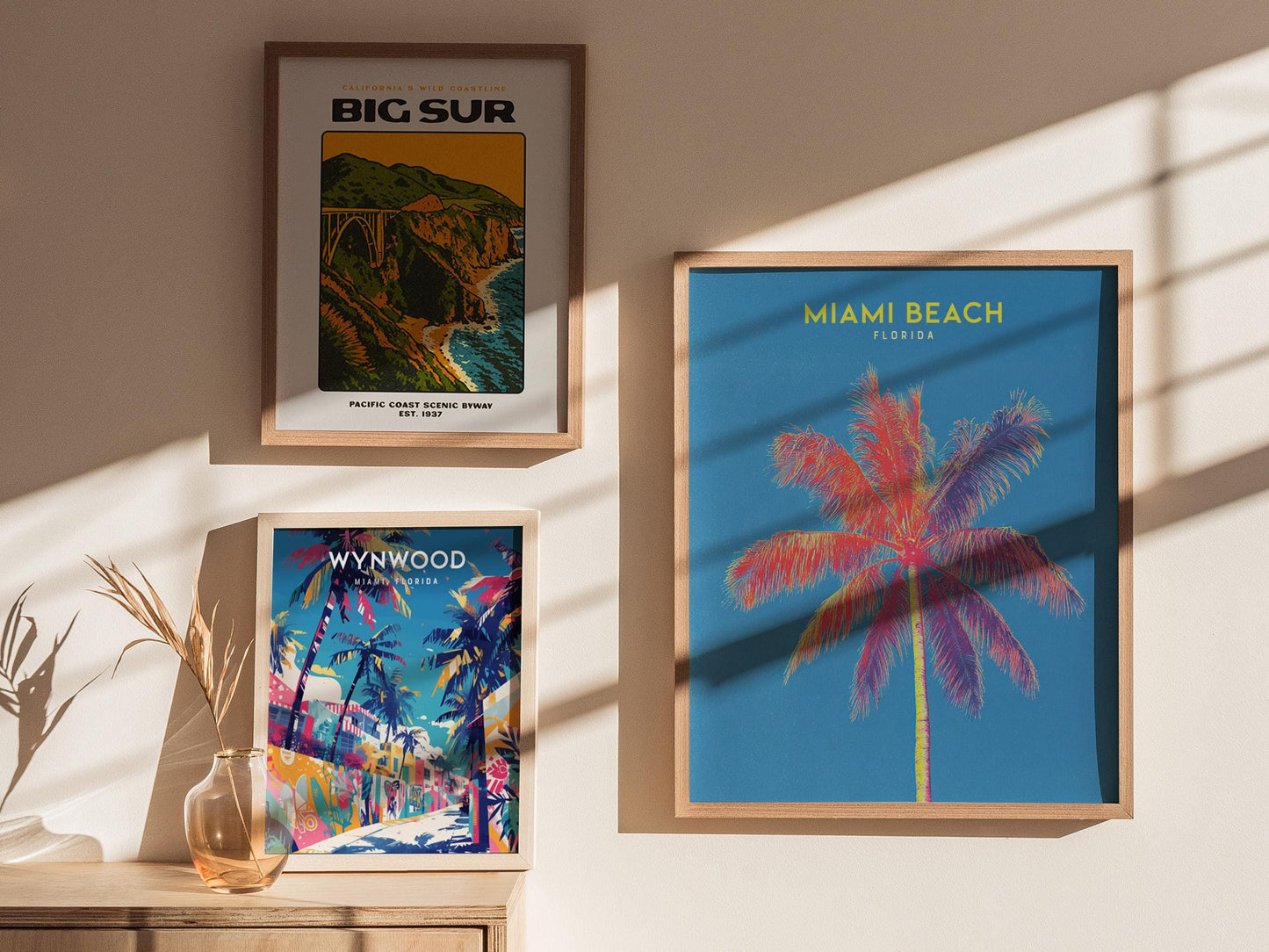 Miami Beach Florida Retro Palm Tree Vibrant Pop Art Travel Print