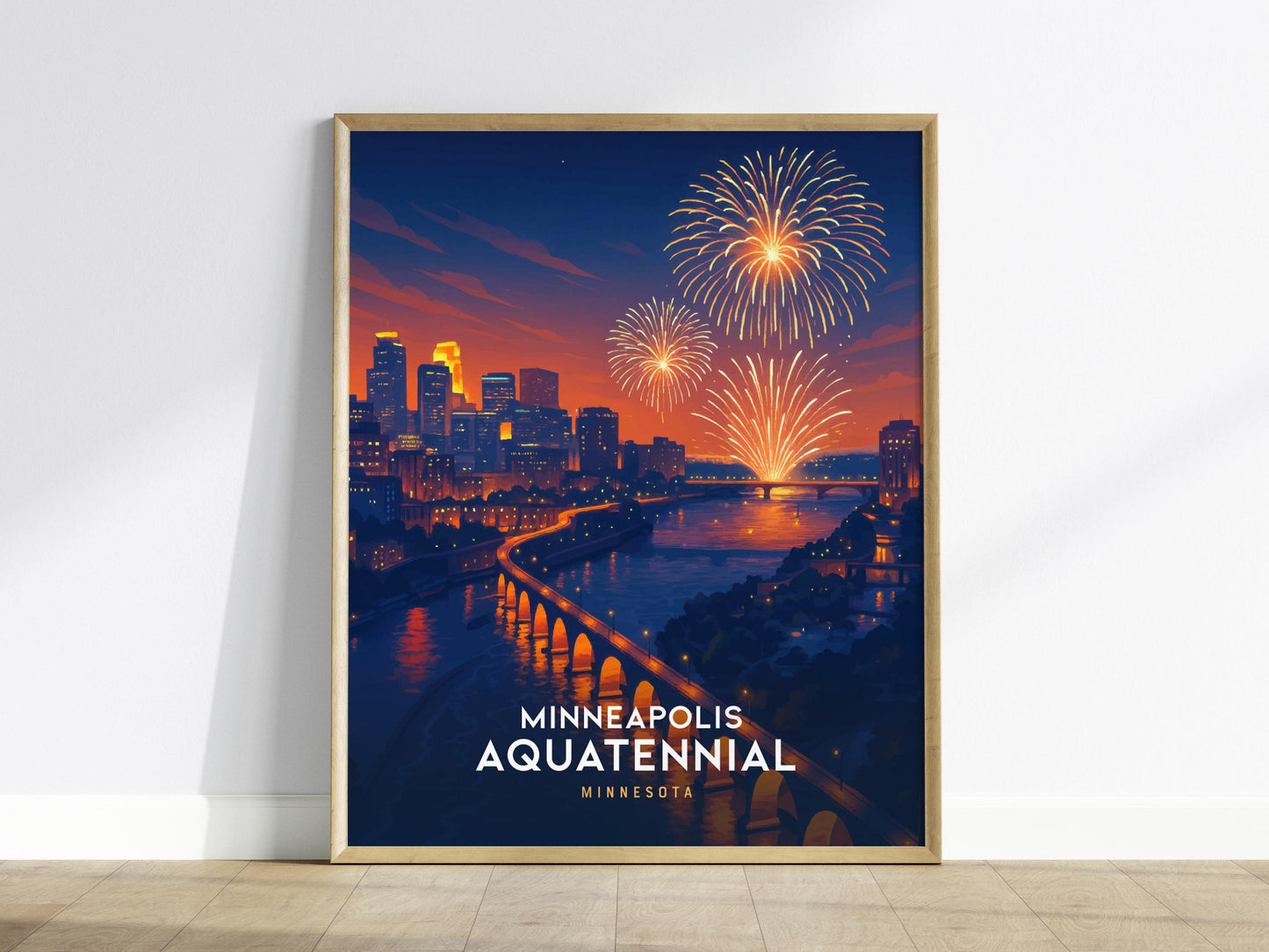Minneapolis Aquatennial Fireworks Over Stone Arch Bridge Minnesota Wall Art
