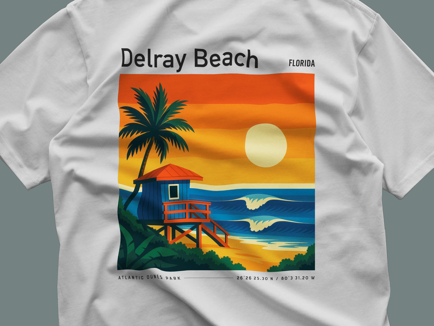 Delray Beach Florida Vintage Surf Shirt Pocket Tee Atlantic Dunes Park Surfer Classic T-Shirt Gift Surfing Design FL Coastal Wear Apparel