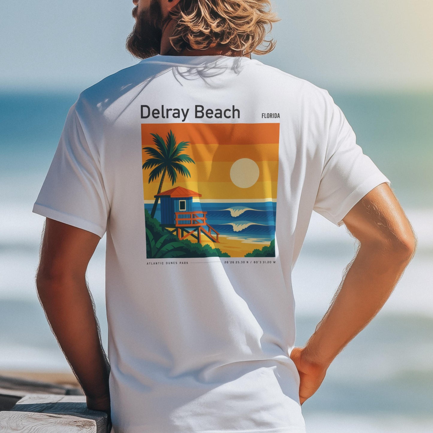 Delray Beach Florida Vintage Surf Shirt Pocket Tee Atlantic Dunes Park Surfer Classic T-Shirt Gift Surfing Design FL Coastal Wear Apparel