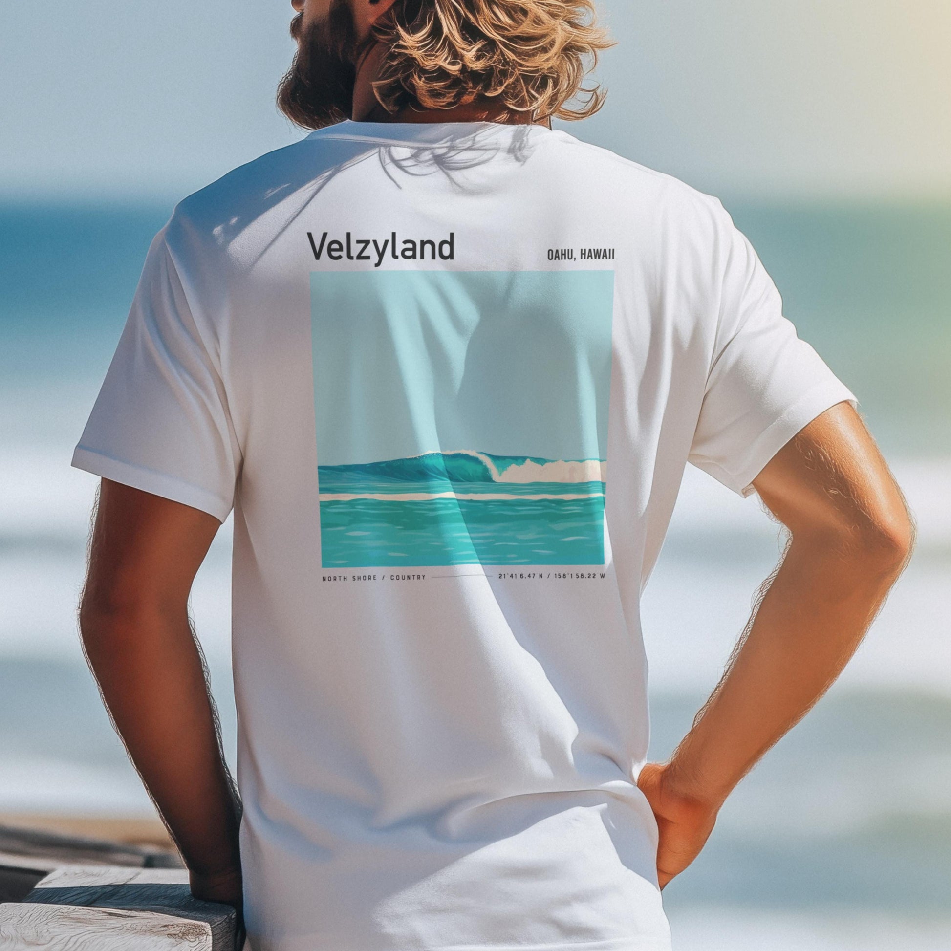 Velzyland V-Land North Shore surf pocket tee featuring vintage Oahu Hawaii design on premium cotton shirt