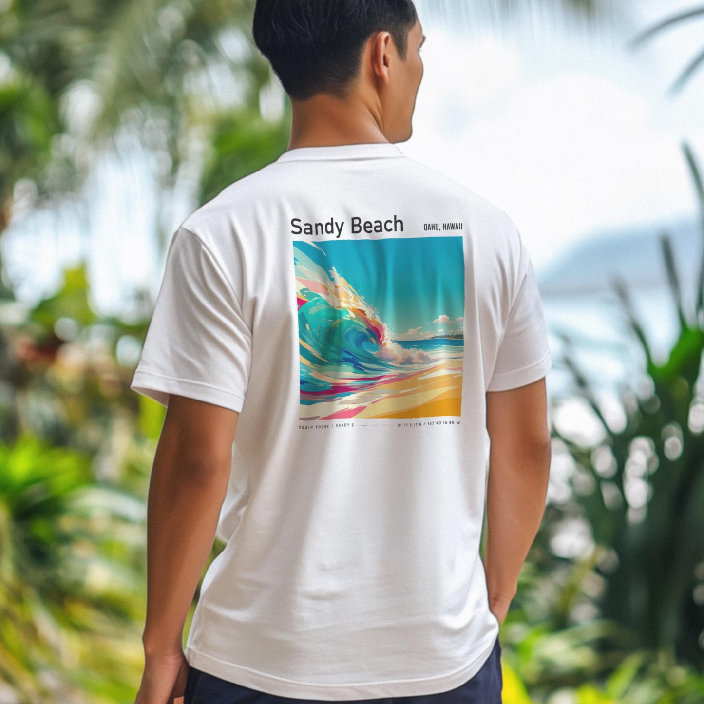 Sandy Beach Oahu Hawaii Vintage Surf Shirt Pocket Tee Classic Bodyboarder Surfer T-Shirt Gift Surfing South Shore HI Beach Wear Apparel