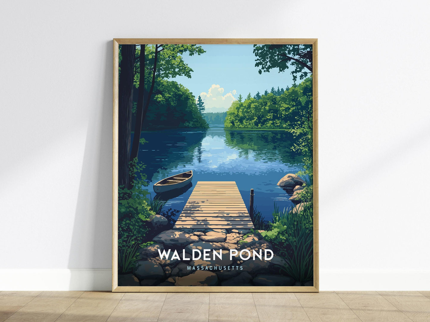 Walden Pond Massachusetts Nature Canoe & Dock Framed Unframed Travel Print Wall Art