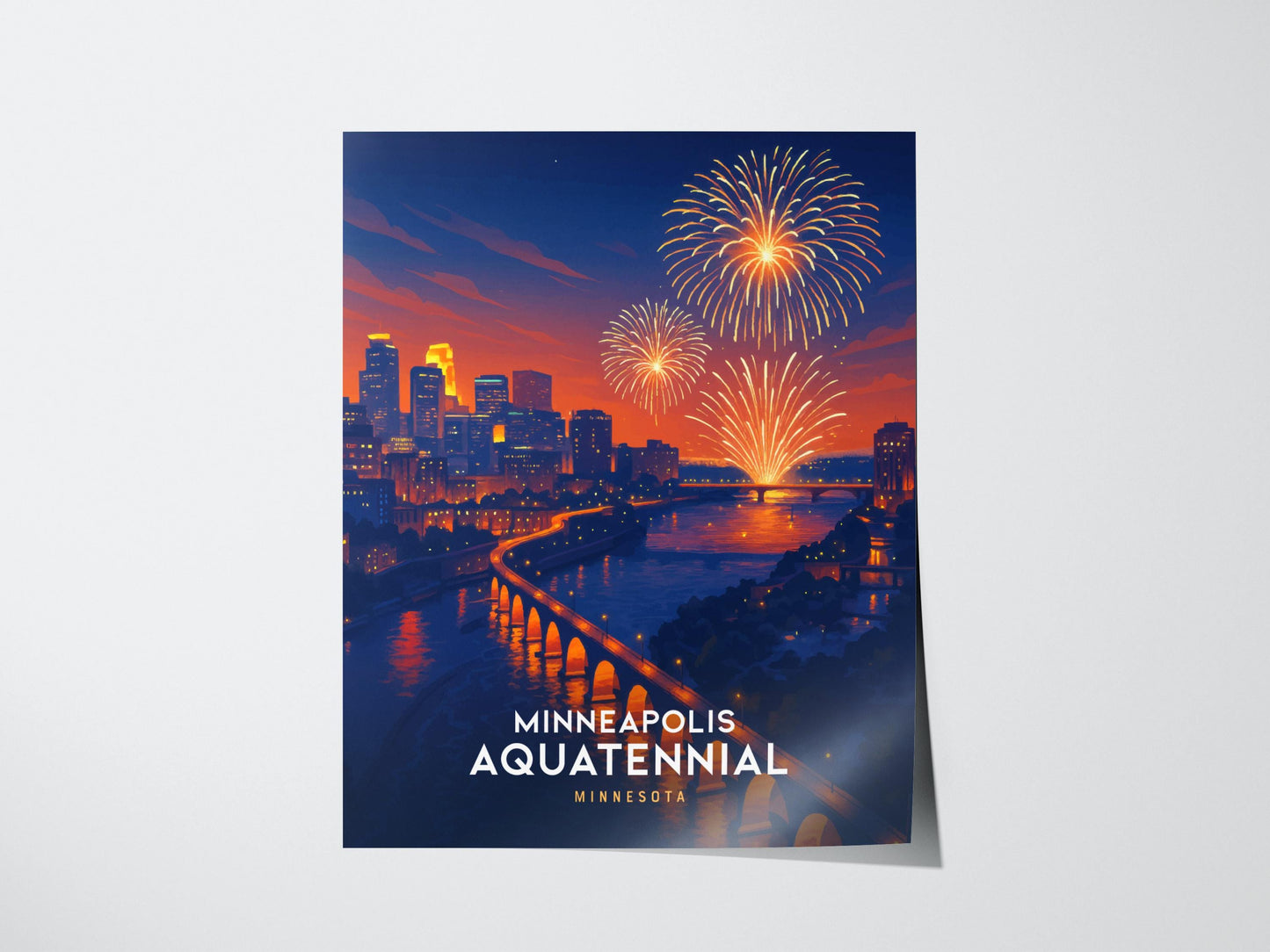 Minneapolis Aquatennial Fireworks Over Stone Arch Bridge Minnesota Wall Art