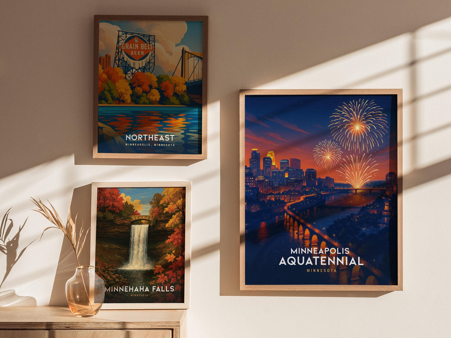 Minneapolis Aquatennial Fireworks Over Stone Arch Bridge Minnesota Wall Art